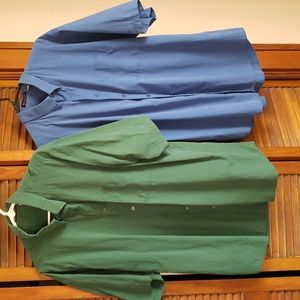 2 Forest & Hue men's button up oxford short sleeve shirts Green blue collar XL
